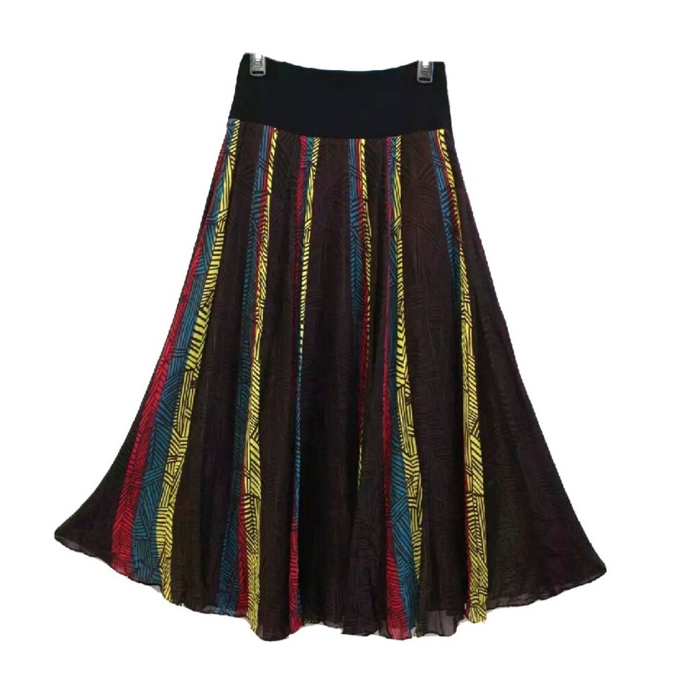 JNY 100% Silk Strip Maxi Skirt Size M Petite